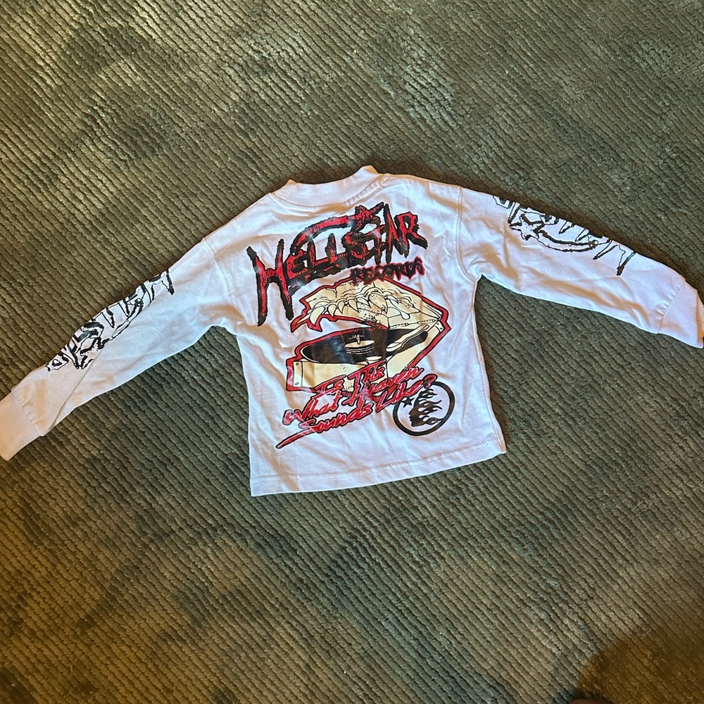 White and Red Long Sleeve Graphic Tee